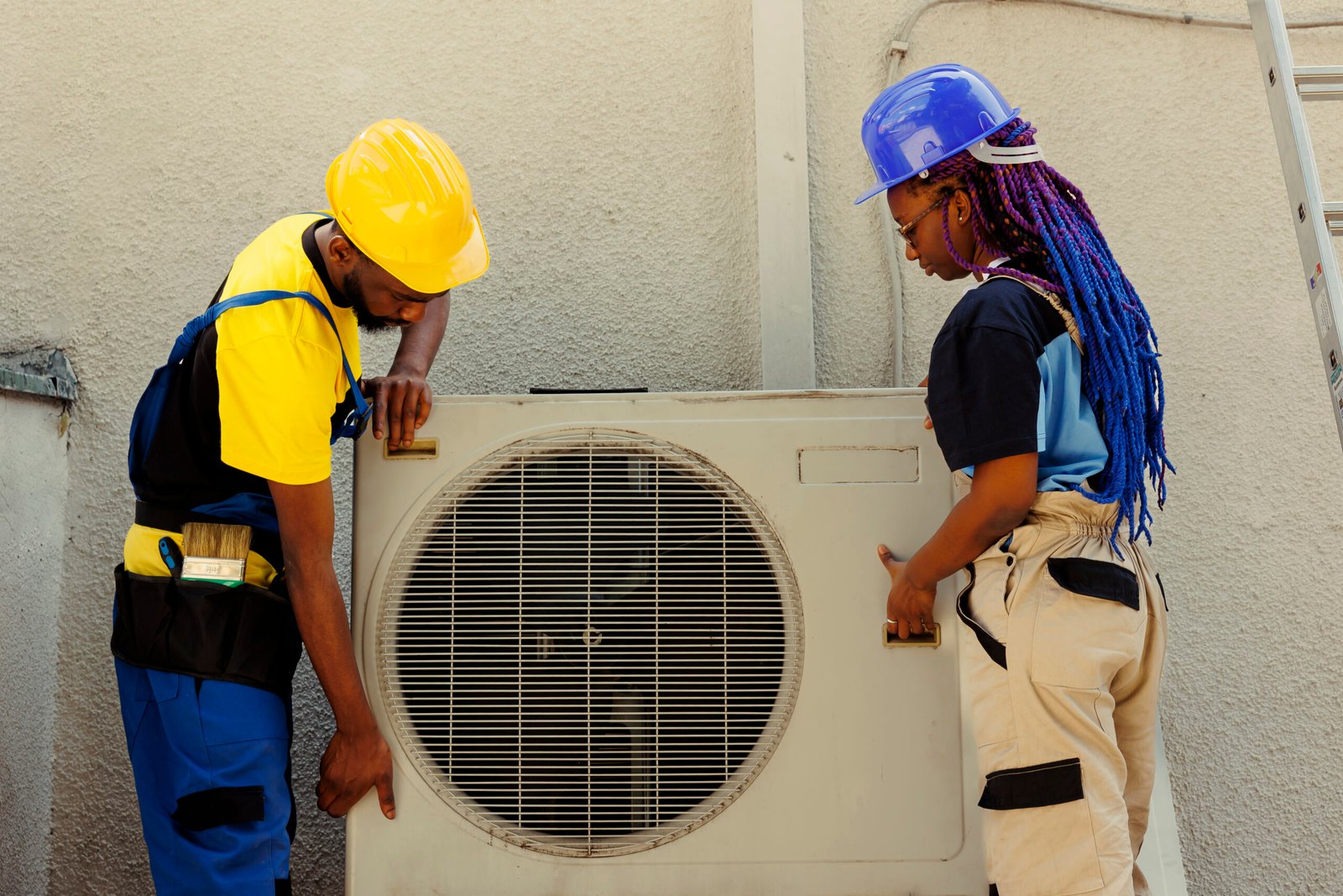Air conditioning repair service being performed at McKinney Texas home