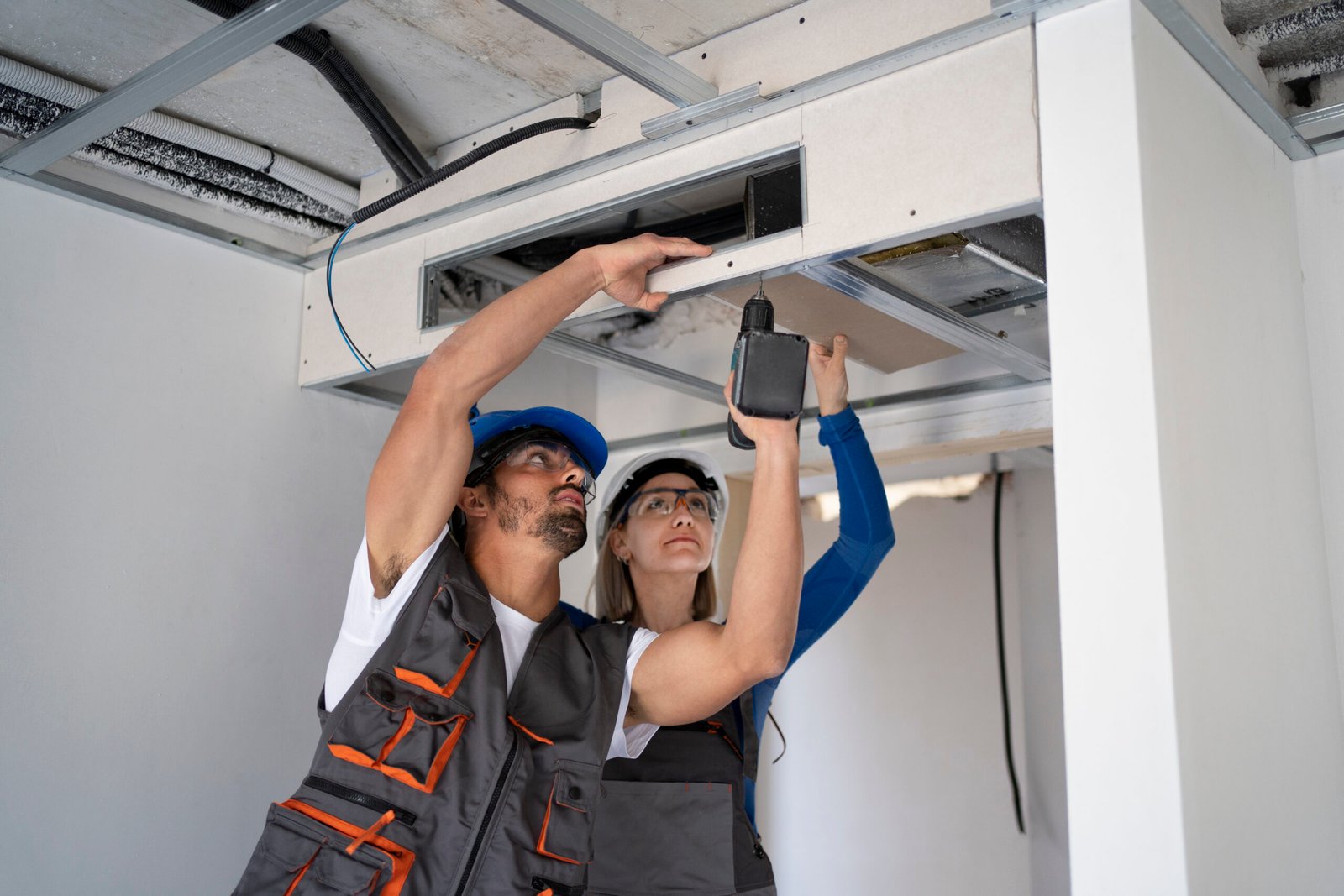 Professional diagnosing faulty air conditioning system